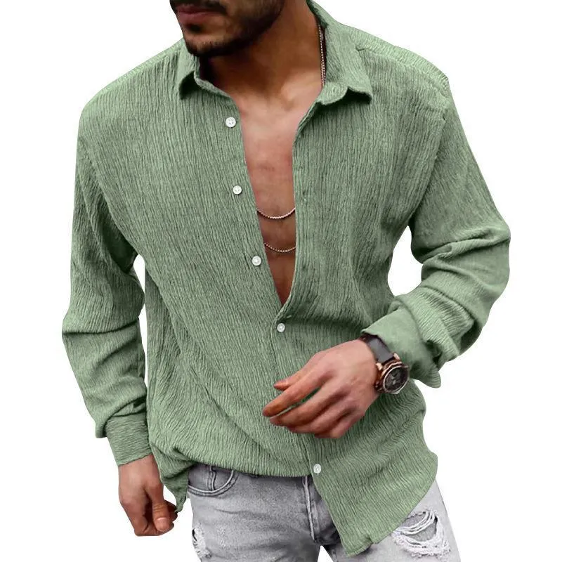 Men's Solid Loose Linen Lapel Long Sleeve Shirt 01526129Z sold by Manly product image thumbnail 5
