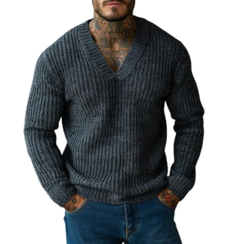 Men's Casual V-neck Long Sleeve Knitted Pullover Sweater 22702364M sold by Manly