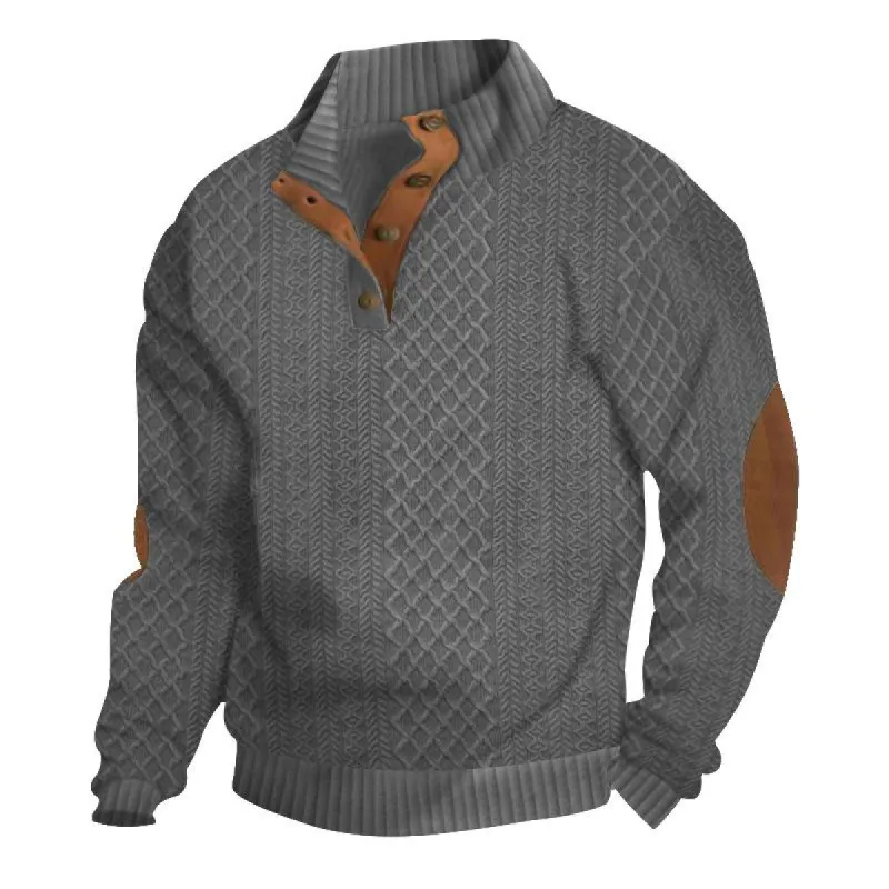 Men's Outdoor Stand Collar Long Sleeve Jacquard Knitted Pullover Sweatshirt 84101852X sold by Manly