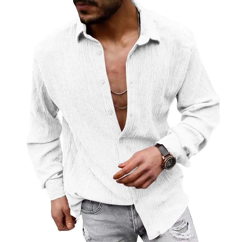 Men's Solid Loose Linen Lapel Long Sleeve Shirt 01526129Z sold by Manly product image thumbnail 3