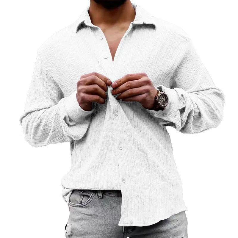 Men's Solid Loose Linen Lapel Long Sleeve Shirt 01526129Z sold by Manly product image thumbnail 4