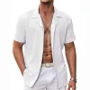 Men's Casual Solid Color Striped Short Sleeve Lapel Shirt 31319945Y sold by Manly
