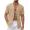 Men's Casual Solid Color Striped Short Sleeve Lapel Shirt 31319945Y sold by Manly