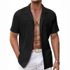 Men's Casual Solid Color Striped Short Sleeve Lapel Shirt 31319945Y sold by Manly