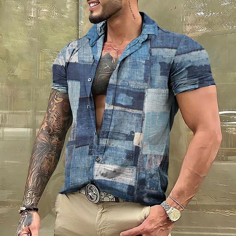 Men's Retro Color Block Lapel Short Sleeve Shirt 53118064TO sold by Manly product image thumbnail 2