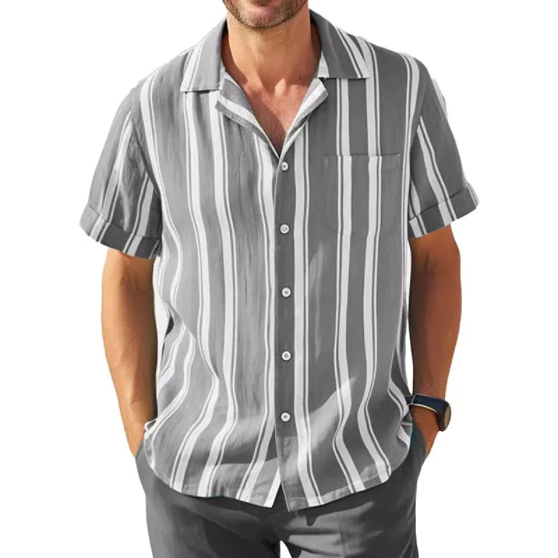 Men's Casual Striped Printed Lapel Short-Sleeved Shirt 48656816Y sold by Manly