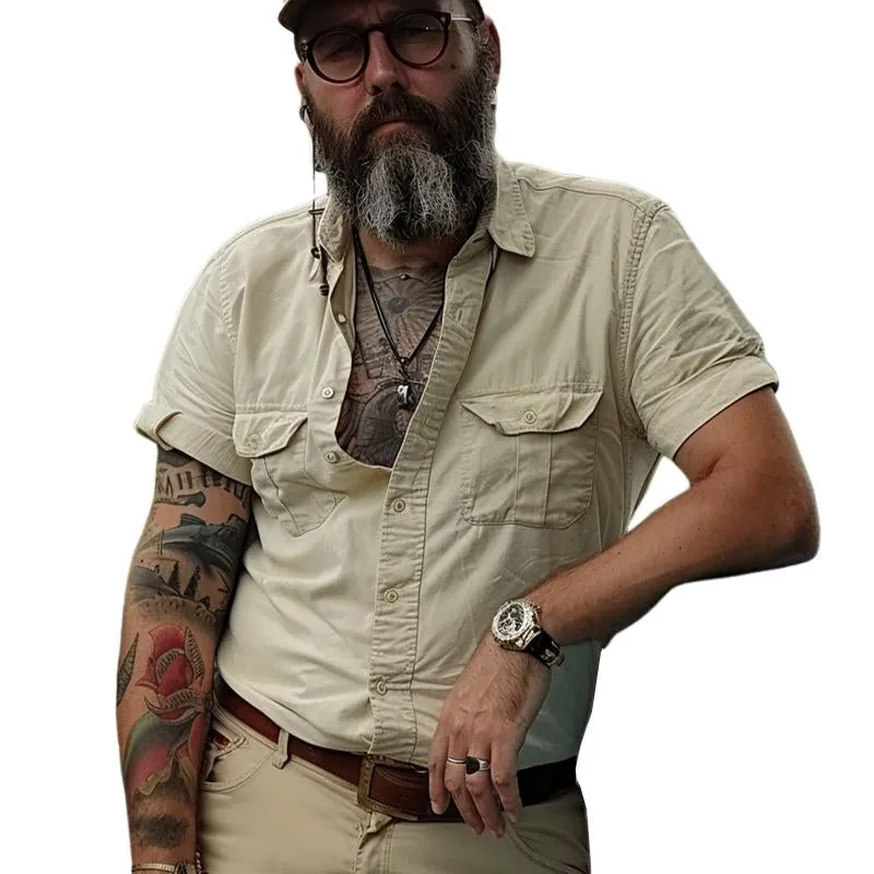 Men's Solid Multi-Pocket Lapel Shirt 80820227X sold by Manly product image thumbnail 3