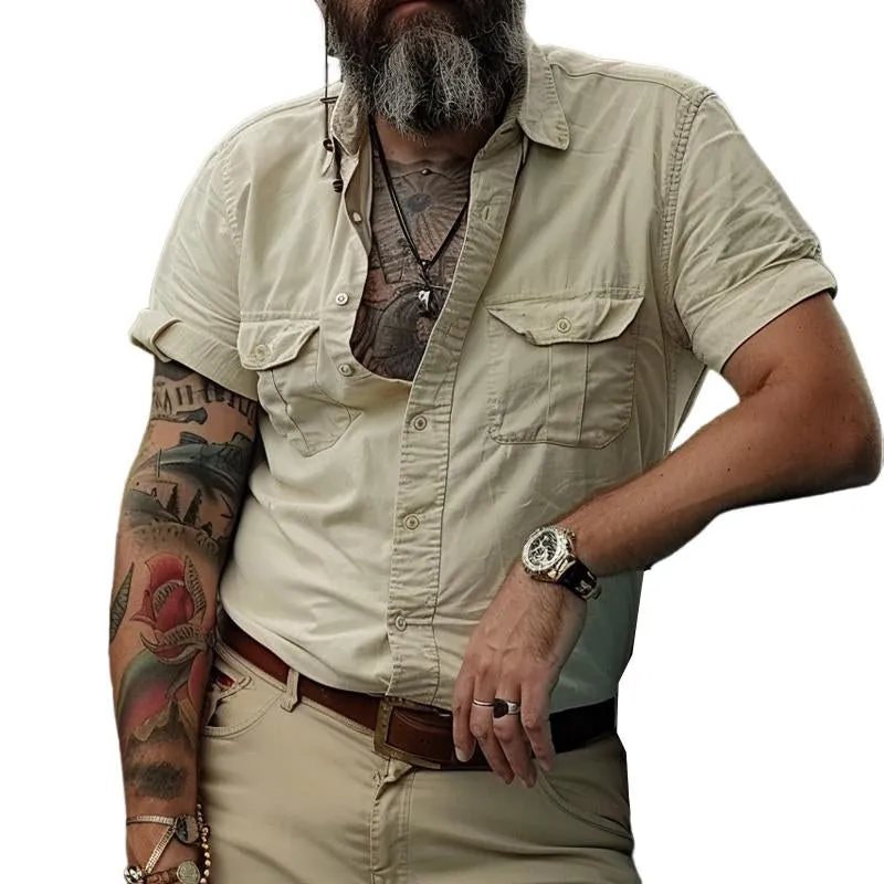 Men's Solid Multi-Pocket Lapel Shirt 80820227X sold by Manly