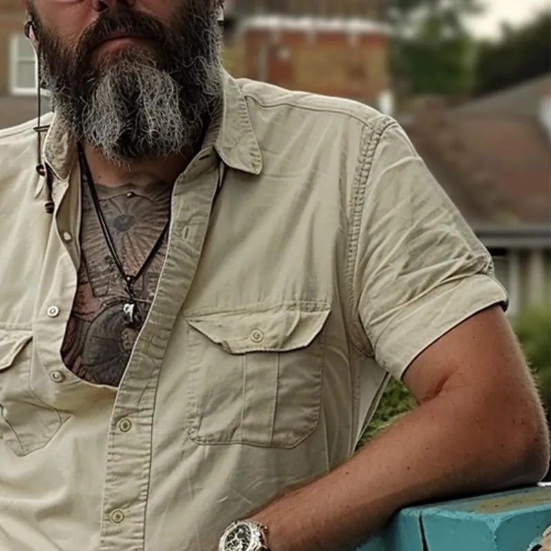 Men's Solid Multi-Pocket Lapel Shirt 80820227X sold by Manly product image thumbnail 4