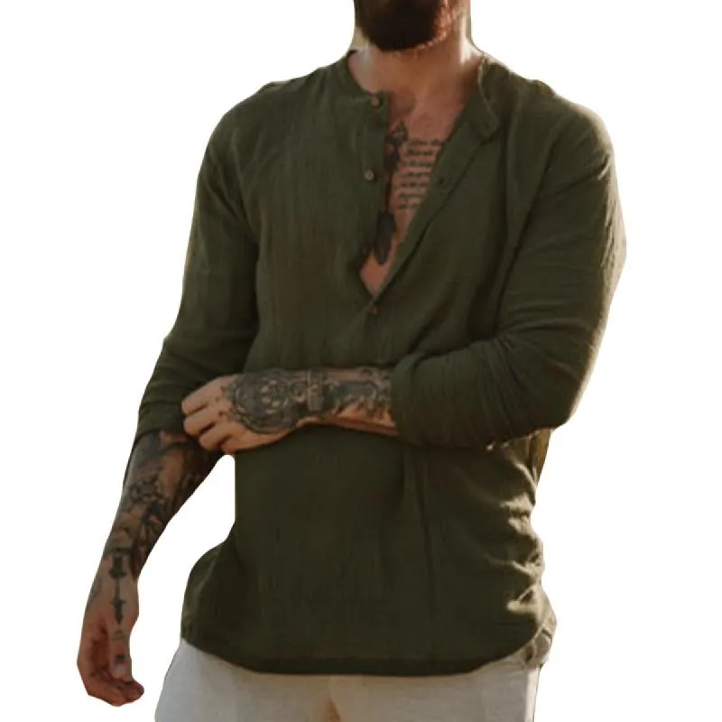 Men's Vintage Cotton and Linen Long Sleeve Shirt 62727743TO sold by Manly