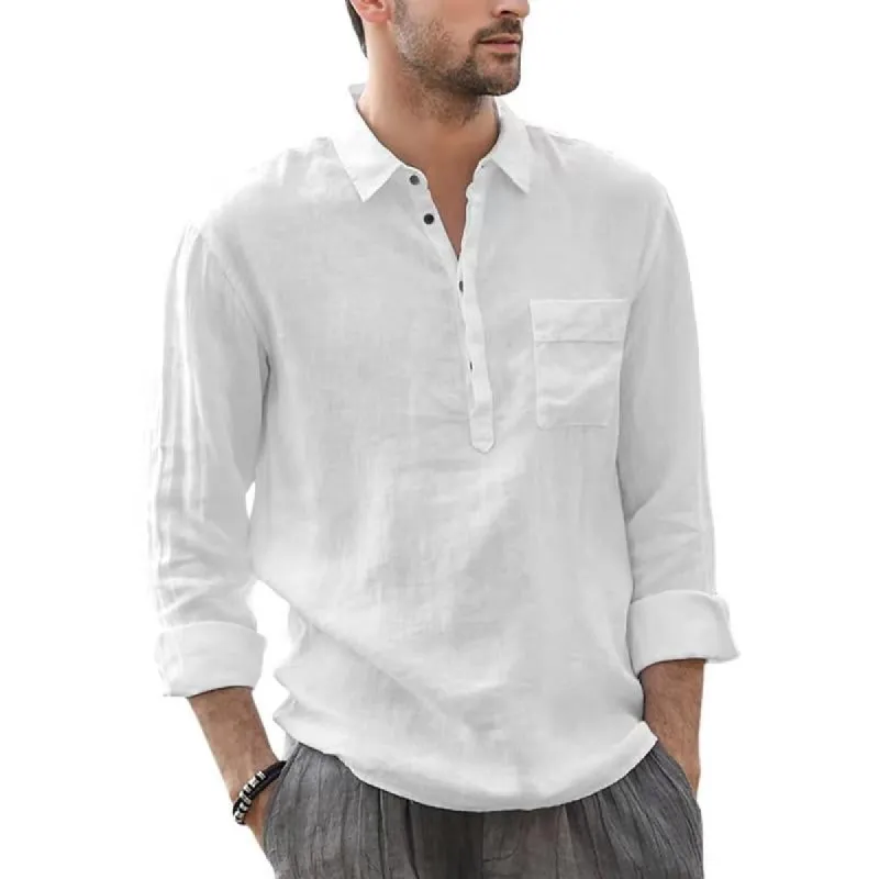 Men's Casual Solid Color Pocket Lapel Long Sleeve Shirt 40906928Y sold by Manly