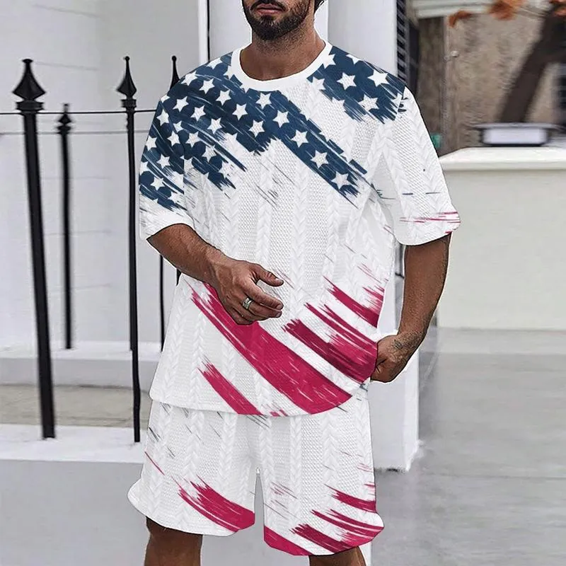 Men's Flag Printed Round Neck Twist Short-sleeved T-shirt, Loose Shorts Two-piece Set 46133546X sold by Manly product image thumbnail 3