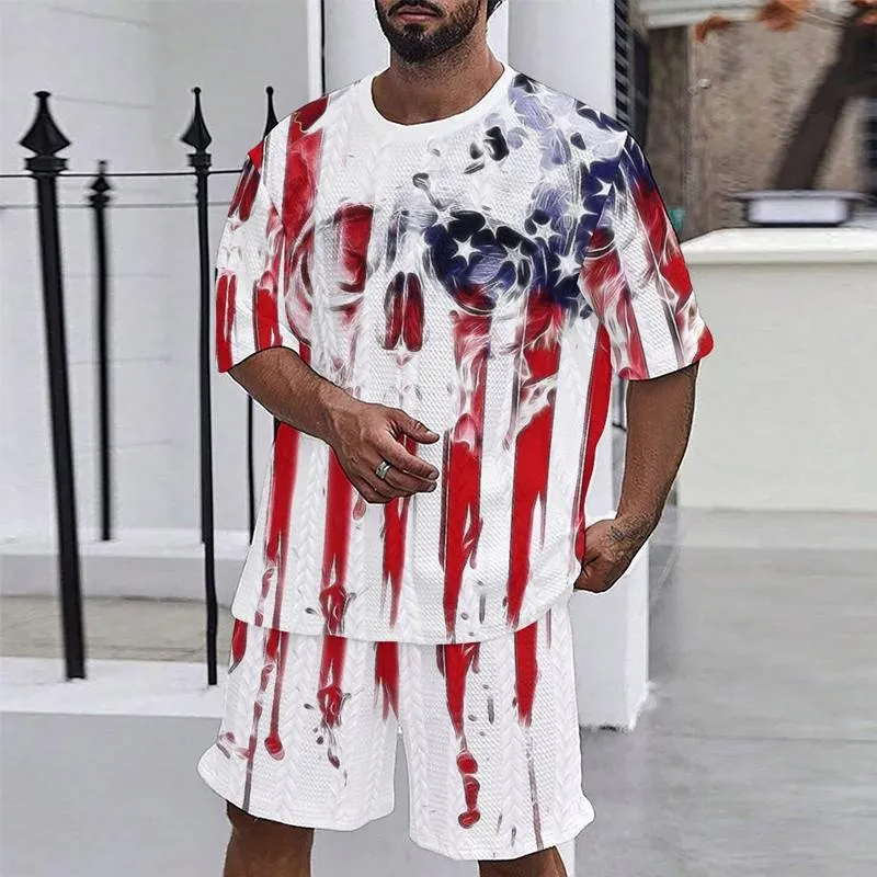 Men's Flag Printed Round Neck Twist Short-sleeved T-shirt, Loose Shorts Two-piece Set 46133546X sold by Manly product image thumbnail 2