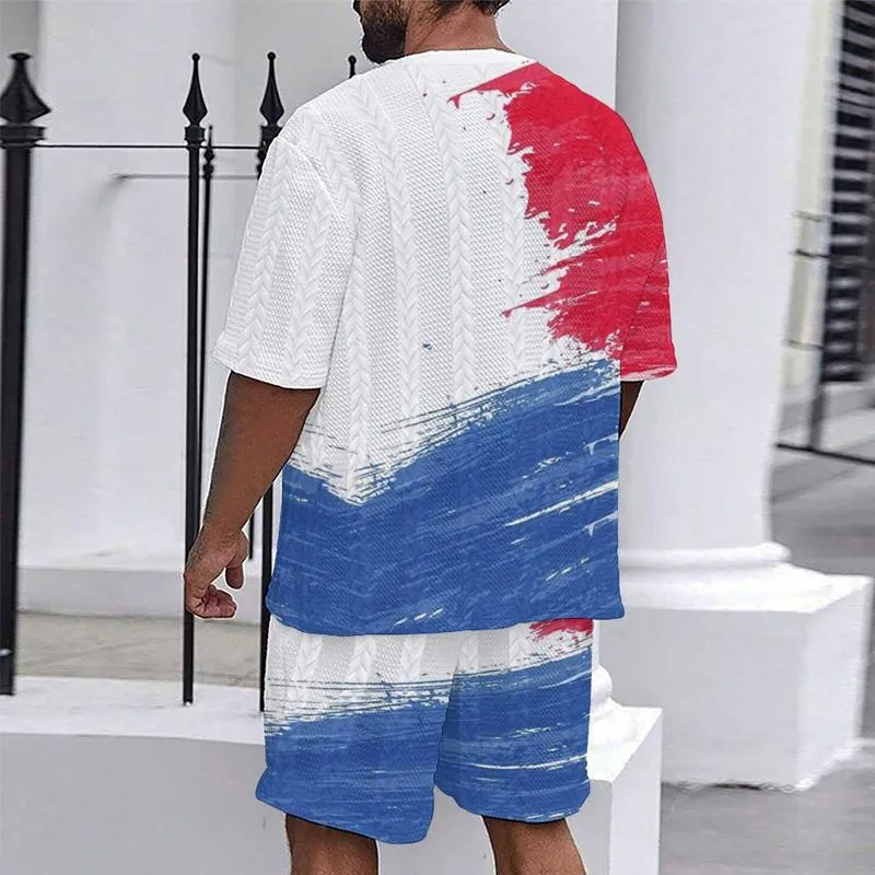 Men's Flag Printed Round Neck Twist Short-sleeved T-shirt, Loose Shorts Two-piece Set 46133546X sold by Manly product image thumbnail 5