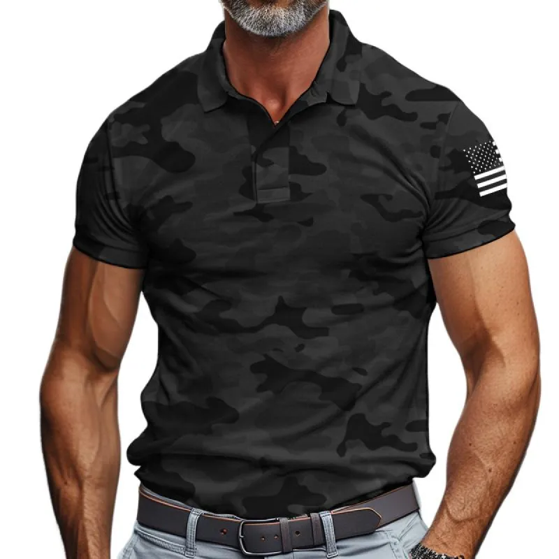 Men's Casual Retro Print Short-sleeved Polo Shirt 46469708TO sold by Manly
