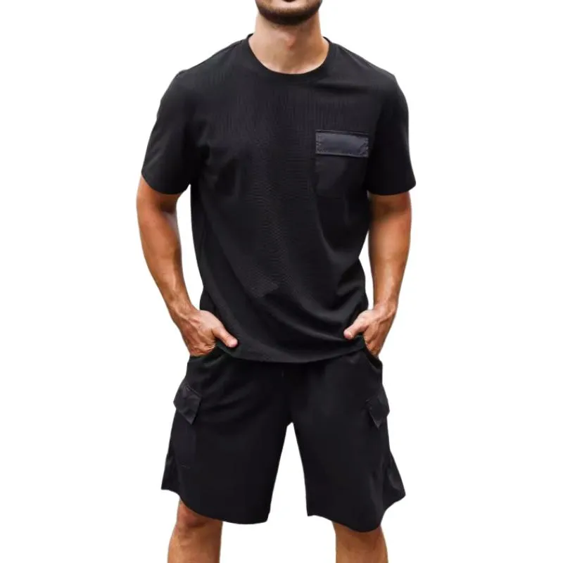 Men's Solid Color Sports Chest Bag Short Sleeve T-Shirt Shorts Set 14214780Y sold by Manly