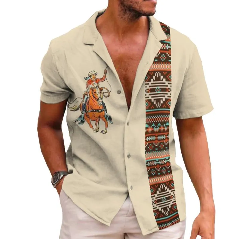 Men's Western Ethnic Cuban Collar Short Sleeve Shirt 38991763TO sold by Manly