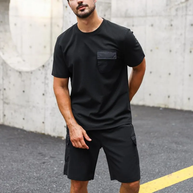 Men's Solid Color Sports Chest Bag Short Sleeve T-Shirt Shorts Set 14214780Y sold by Manly product image thumbnail 3