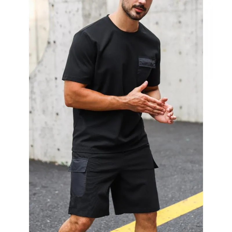 Men's Solid Color Sports Chest Bag Short Sleeve T-Shirt Shorts Set 14214780Y sold by Manly product image thumbnail 4