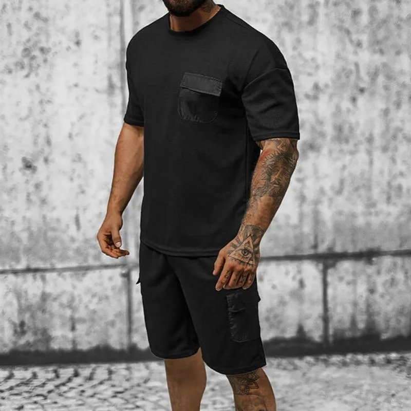 Men's Solid Color Sports Chest Bag Short Sleeve T-Shirt Shorts Set 14214780Y sold by Manly product image thumbnail 2