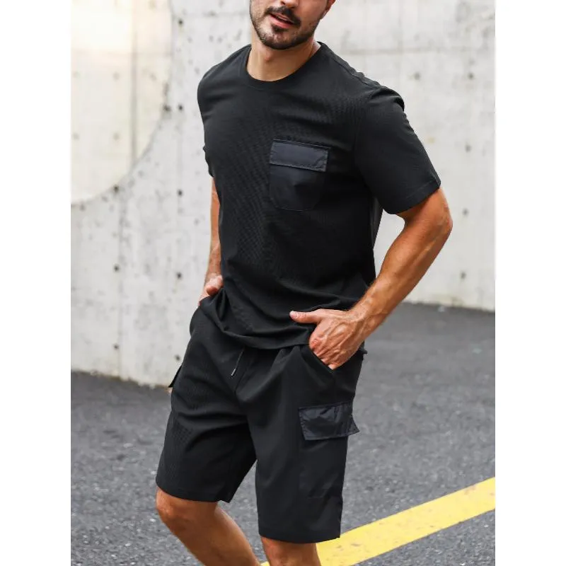 Men's Solid Color Sports Chest Bag Short Sleeve T-Shirt Shorts Set 14214780Y sold by Manly product image thumbnail 5