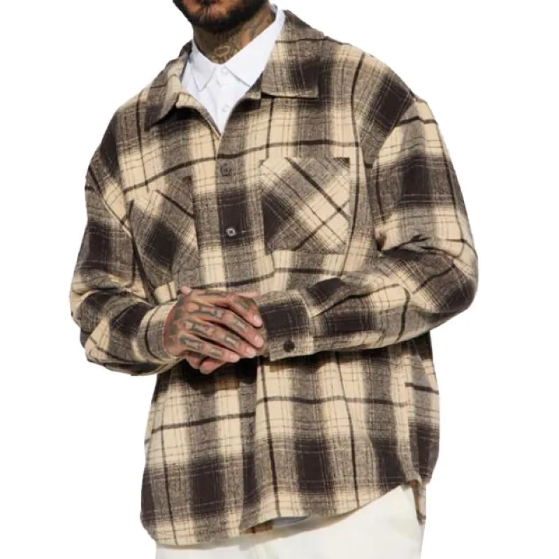 Men's Fashion Plaid Print Lapel Shirt 10206630X sold by Manly