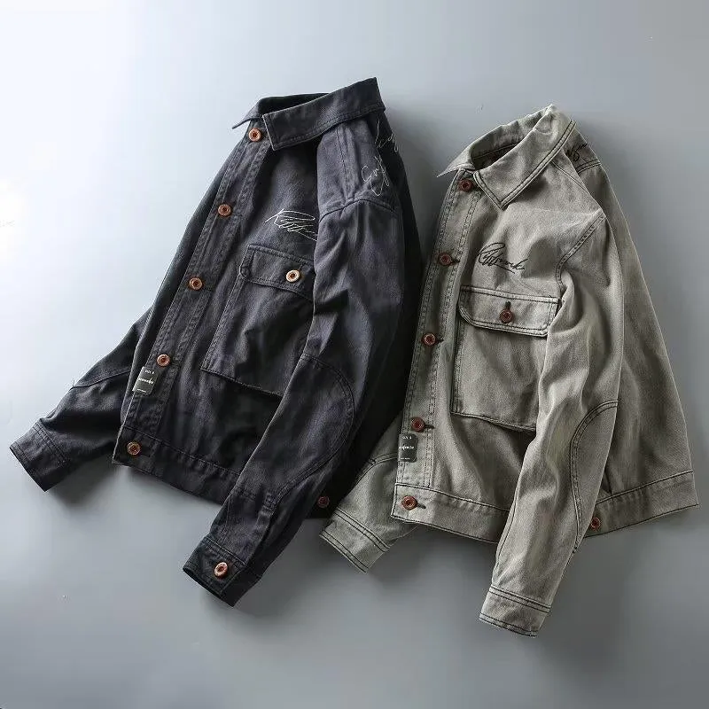 Men's Vintage Letter Embroidered Multi-Pocket Cargo Jacket 44803647Y sold by Manly product image thumbnail 3