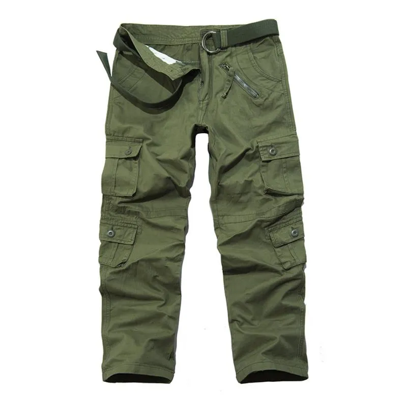 Men's Solid Cotton Multi-pocket Straight Cargo Pants 07847869Z sold by Manly