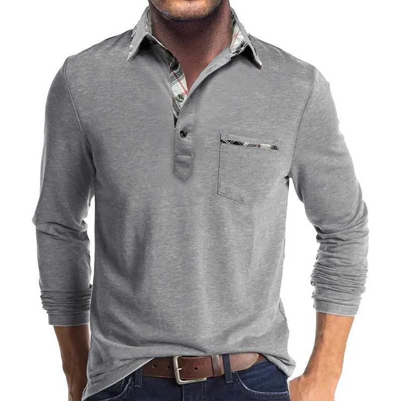 Men's Casual Colorblock Lapel Long-sleeved Slim-fit Polo Shirt 67803203M sold by Manly product image thumbnail 5