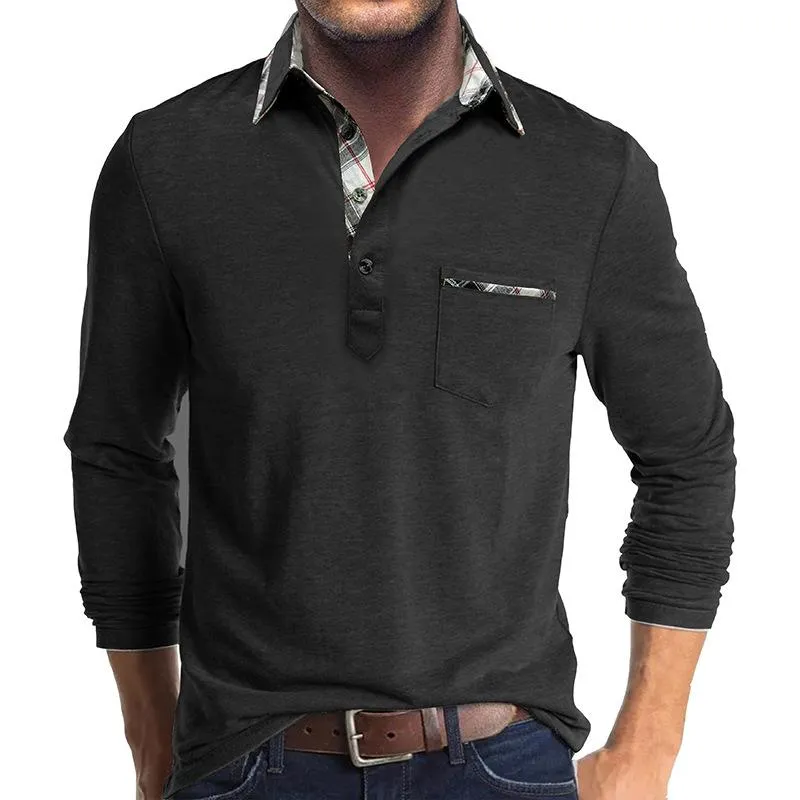 Men's Casual Colorblock Lapel Long-sleeved Slim-fit Polo Shirt 67803203M sold by Manly product image thumbnail 4