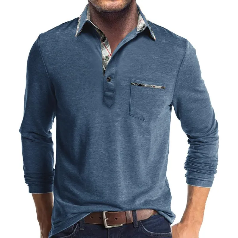 Men's Casual Colorblock Lapel Long-sleeved Slim-fit Polo Shirt 67803203M sold by Manly