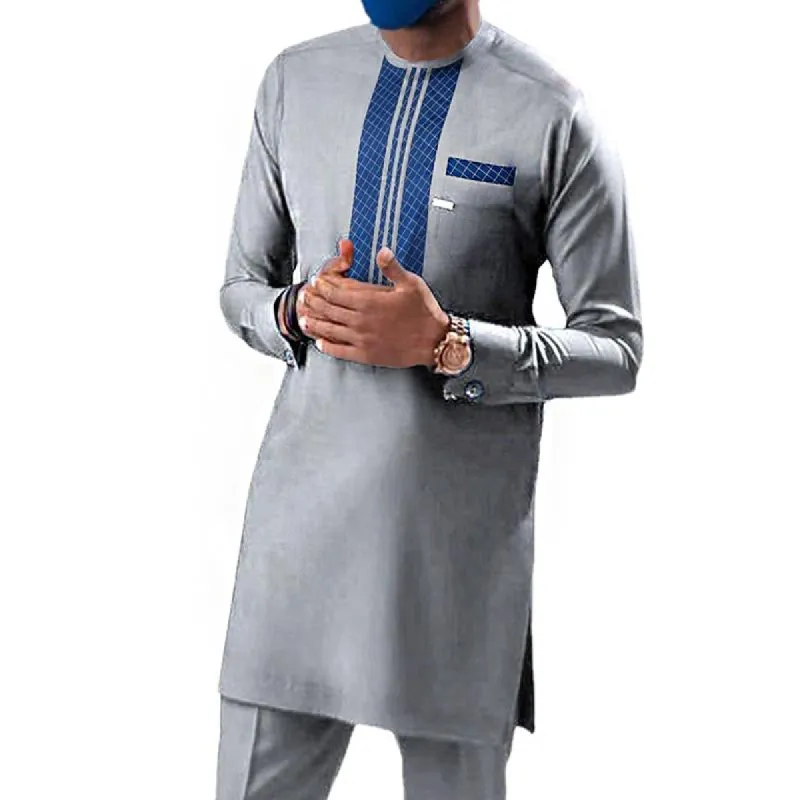 Men's Ethnic Casual Solid Color Round Neck Shirt Trousers Set 42568000Y sold by Manly