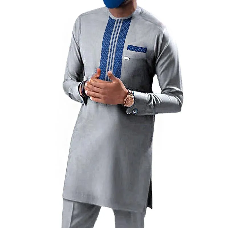 Men's Ethnic Casual Solid Color Round Neck Shirt Trousers Set 42568000Y sold by Manly