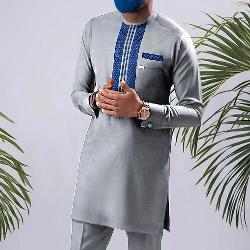 Men's Ethnic Casual Solid Color Round Neck Shirt Trousers Set 42568000Y sold by Manly product image thumbnail 2