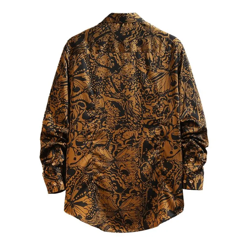 Men's Retro Bottn Blended Print Loose Lapel Long Sleeve Shirt 38607900M sold by Manly product image thumbnail 2
