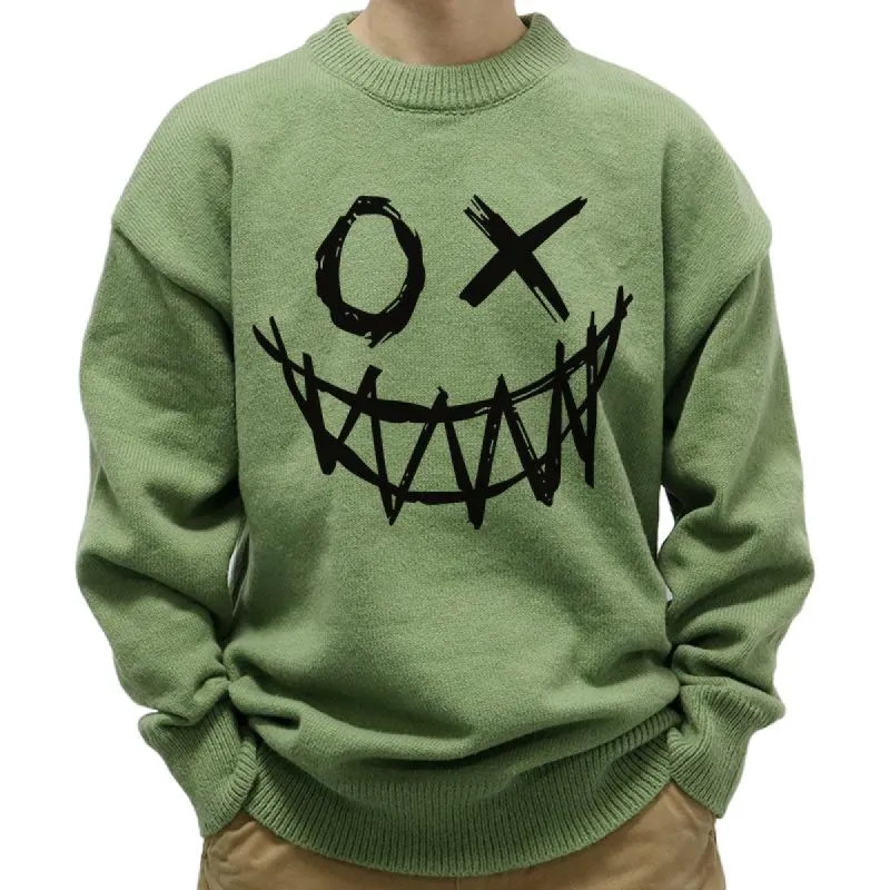 Men's Casual Round Neck Funny Smiley Print Long Sleeve Pullover Sweater 54982270M sold by Manly