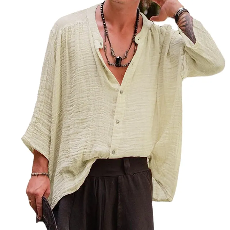 Men's Solid Color Cotton Linen Shirt 42309997X sold by Manly