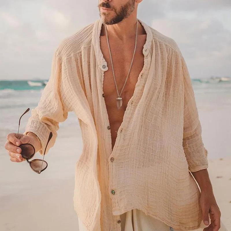 Men's Solid Color Cotton Linen Shirt 42309997X sold by Manly product image thumbnail 3