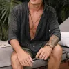 Men's Solid Color Cotton Linen Shirt 42309997X sold by Manly