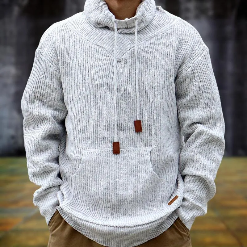 Men's Casual Solid Color Drawstring Pile Collar Knitted Sweater 05448302Y sold by Manly product image thumbnail 5