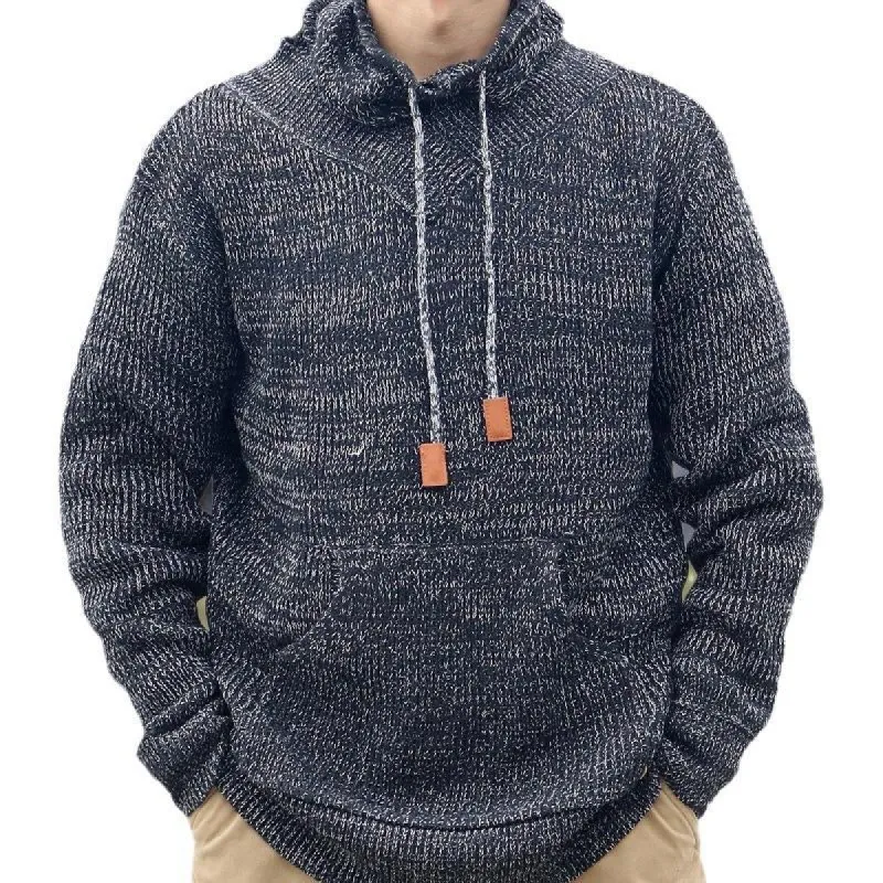 Men's Casual Solid Color Drawstring Pile Collar Knitted Sweater 05448302Y sold by Manly