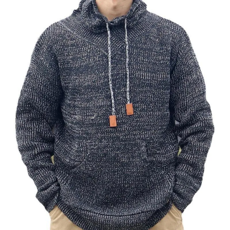 Men's Casual Solid Color Drawstring Pile Collar Knitted Sweater 05448302Y sold by Manly
