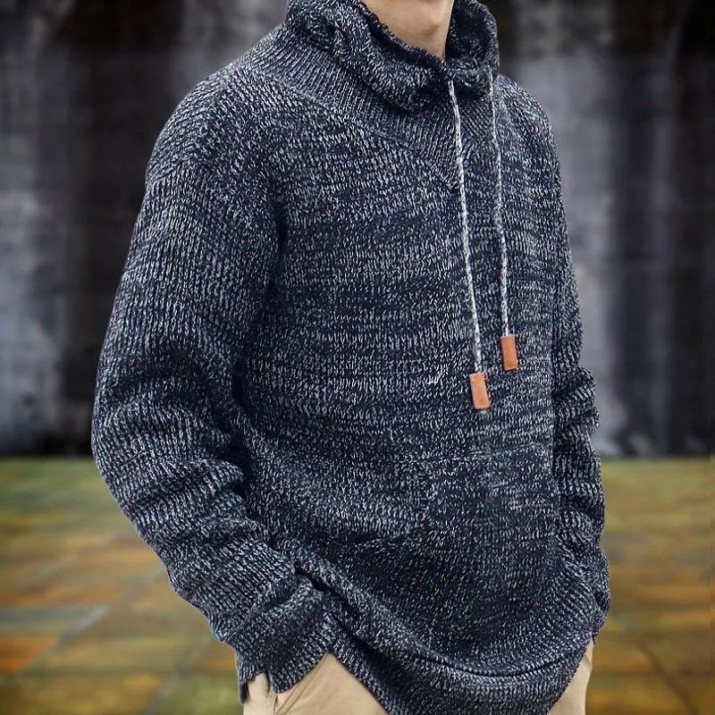 Men's Casual Solid Color Drawstring Pile Collar Knitted Sweater 05448302Y sold by Manly product image thumbnail 4