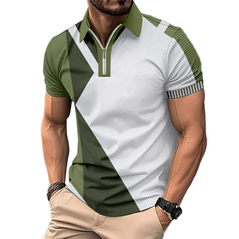 Men's Casual Colorblock Printed Lapel Short-Sleeved Polo Shirt 17894737Y sold by Manly