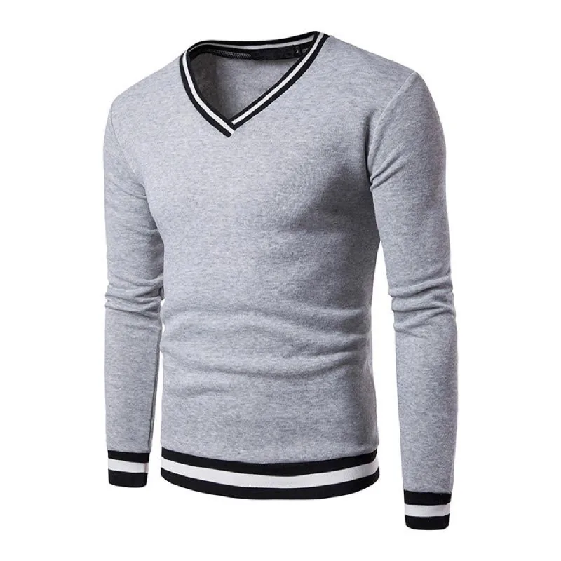 Men's Casual V-Neck Color Block Long-Sleeved T-Shirt 41212577M sold by Manly