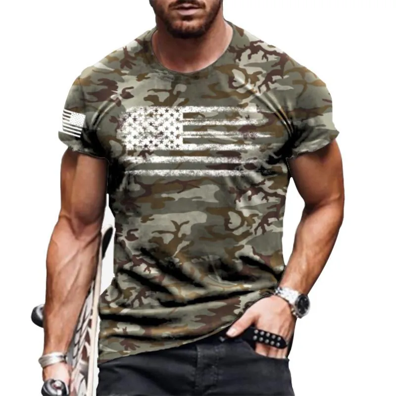 Men's Camouflage Print Round Neck Short Sleeve T-Shirt 15500653Y sold by Manly