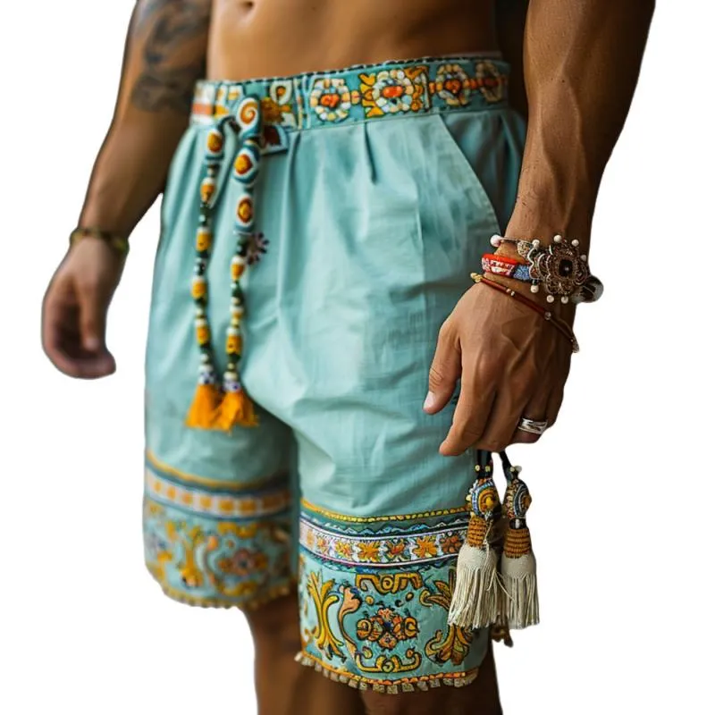 Men's Retro Ethnic Print Elastic Waist Shorts 95507728M sold by Manly