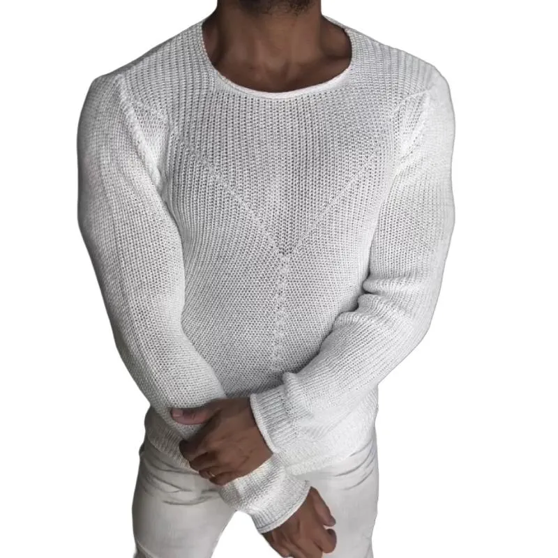 Men's Retro Casual Solid Color Round Neck Hollow Knit Sweater 48243926TO sold by Manly