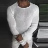 Men's Retro Casual Solid Color Round Neck Hollow Knit Sweater 48243926TO sold by Manly