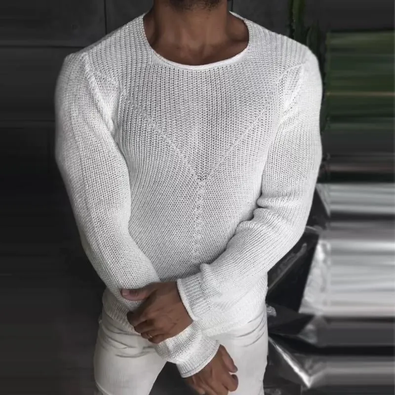 Men's Retro Casual Solid Color Round Neck Hollow Knit Sweater 48243926TO sold by Manly product image thumbnail 2